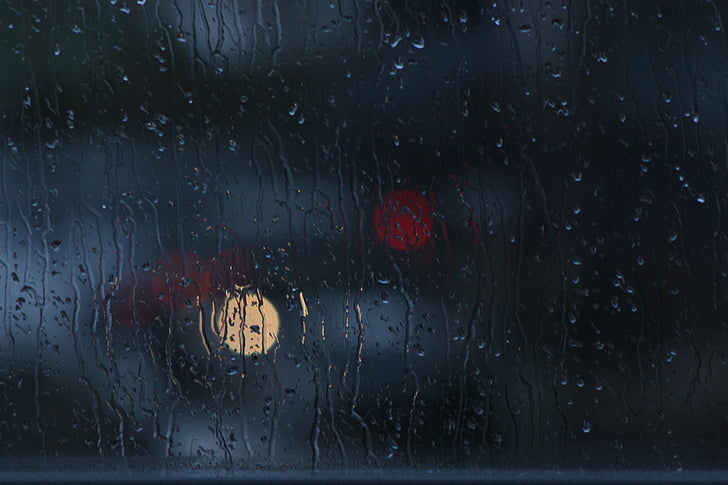 ฝน, หน้าต่าง, โบเก้, แก้ว, สีเข้ม, น้ำฝนเพิ่ม, สภาพอากาศ