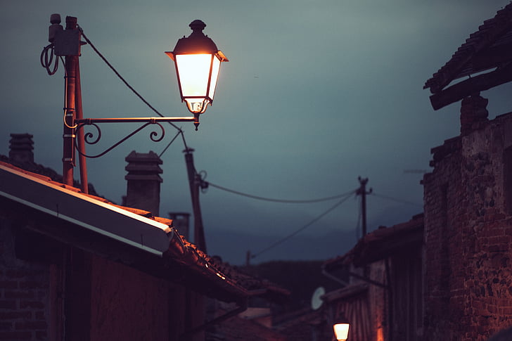 fény, utca, éjszaka, lámpa