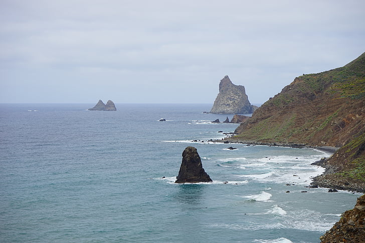 Rock, Roque de la rapadura, Roques de anaga, Tenerife, pohjoisrannikolla, Coast, Sea
