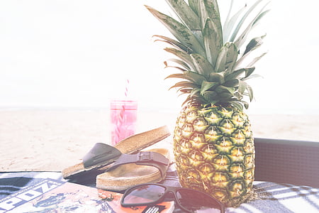 ananass, sandaalid, puu, päikeseprillid, puhkus, suvel, Tropical