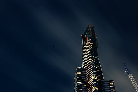 アーキテクチャ, 建物, ライト, モダンです, 夜, 超高層ビル, タワー