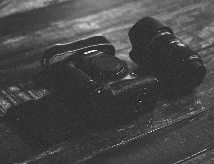 kanoniķis, kamera, lēcas, fotogrāfija, melnbalts