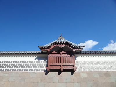 Japonija, pilis, sienos, mėlyna, dangus, Kanazawa