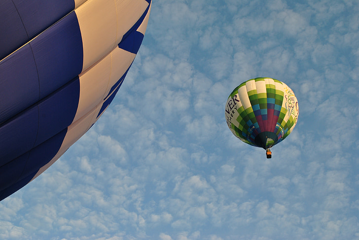 αερόστατα θερμού αέρα, που φέρουν, αέρα, καλάθι αγορών, μεταφορά, περιπέτεια, πτήση