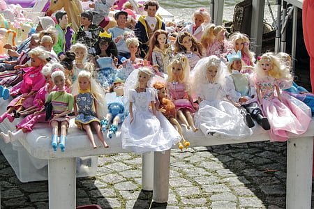 mercado de pulgas, muñecas, juguetes, juguetes de los niños, colorido, Vestido de la muñeca, Ver