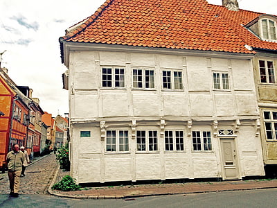 vecchio, Casa, Helsingor, architettura, Via, Europa, esterno di un edificio