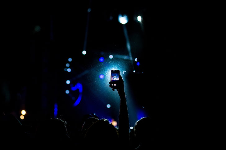 koncert, dav, tmavé, ľudia, silueta, smartphone, Hudba