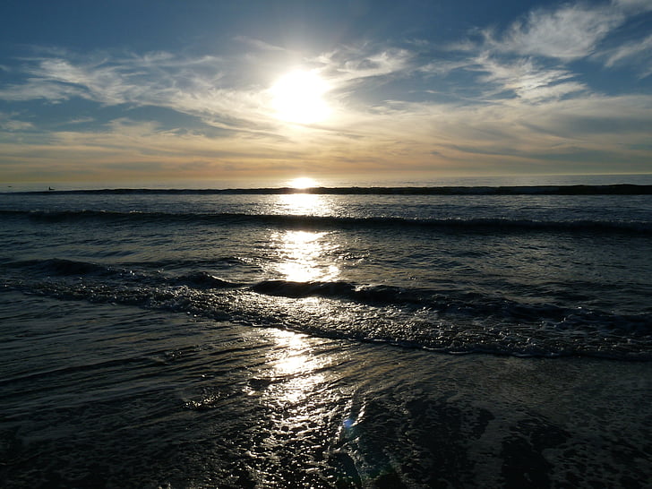 Carlsbad, California, Playa, junto al mar, puesta de sol, Océano, Costa