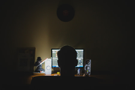 work, desk, computer, night, hacker, anonymous, office