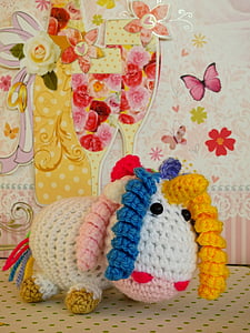 unicorn, knit, wool, fabric, stuffed animal, hand labor, toys