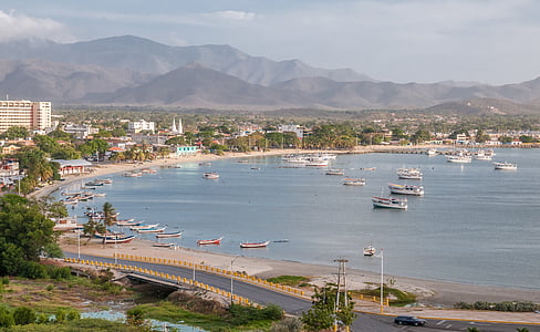 Margarita island, natursköna, Visa, hamnen, panoramautsikt över, landskap, båtar