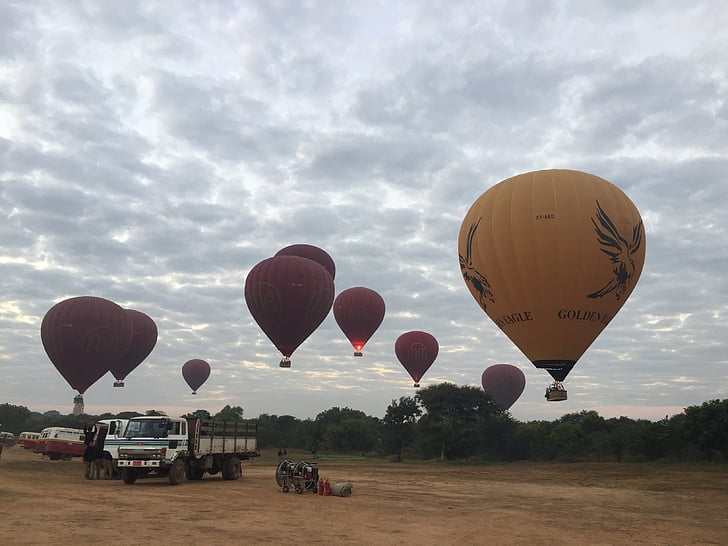 Bagan, ballon, Temple, paysage, patrimoine, bouddhisme, aventure