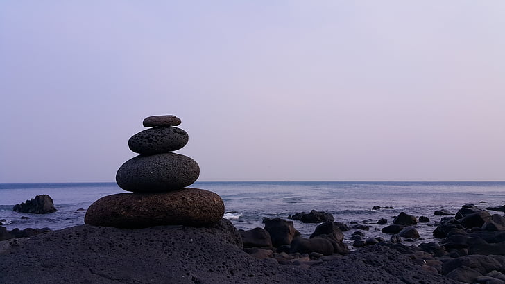 баланс, море, медитация, линия, все още, мир, камък
