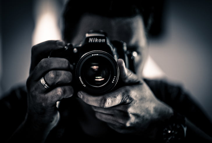 en tenant, photo, miroir, Self-Portrait, photo, appareil photo, Nikon