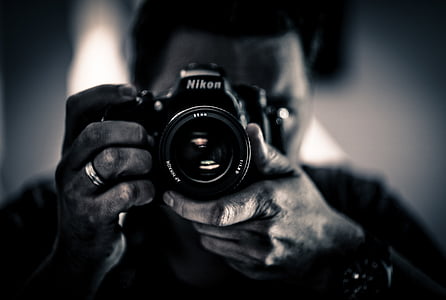 bevétel, kép, tükör, Önarckép, Fénykép, kamera, Nikon