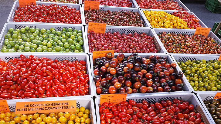 tomates, mercado local de agricultores, cocktailtomaten