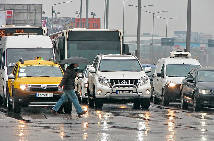 cars, weather, rain, passers, wet, road, traffic