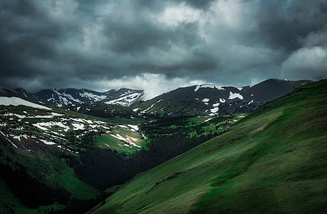 Colorado, Panorama, hoàng hôn, Chạng vạng, bầu trời, đám mây, dãy núi