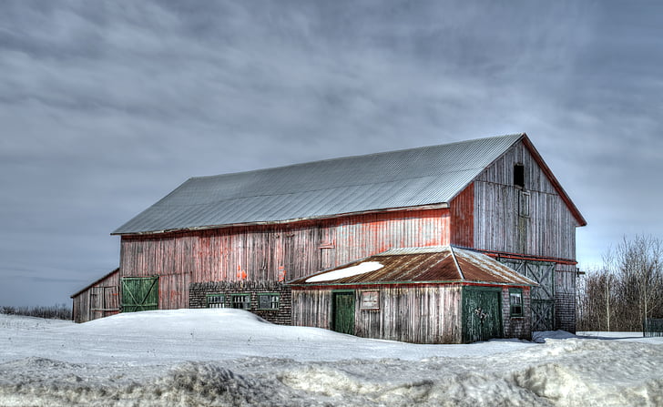 barn, winter, snow, winter landscape, ice, white