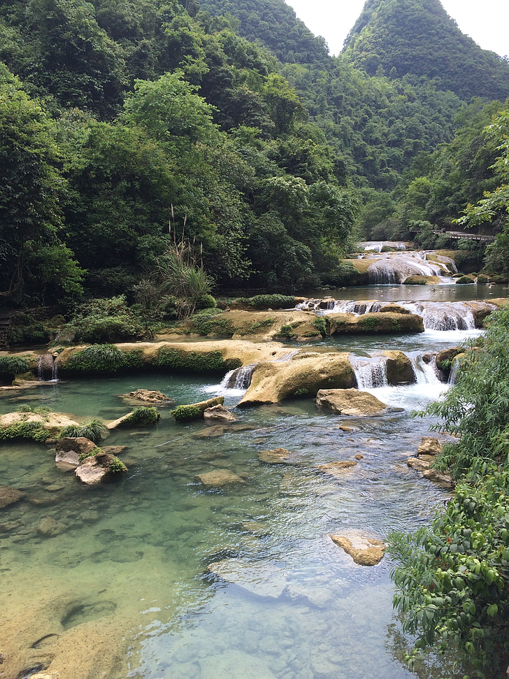 paisagem, xiaoqikong, cascata, paisagem chinesa, cenário, fluxo de água, Rio