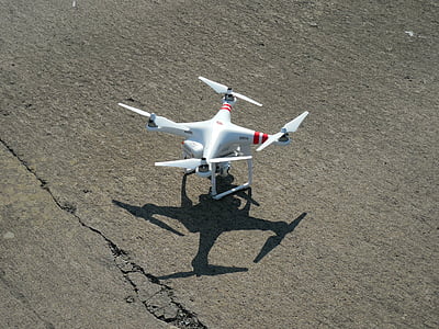 quadrocopter, drone, modell, jövevény, légcsavar, rotor, menet közben