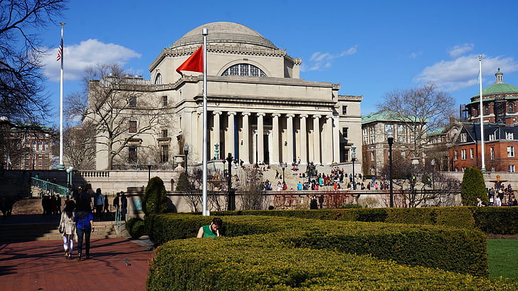 Columbia-Universiteit, blauw, wit, Verenigde Staten, het platform, ingebouwde structuur, buitenkant van het gebouw