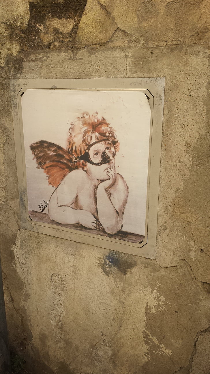Florence, guerrilla-kunst, kunstenaars, Baldwin, engel, Raphael, scuba masker