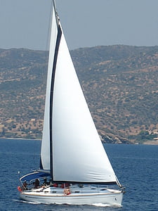 sailboat, mediterranean, greece, mediterranean sea, boat, white sails, scene