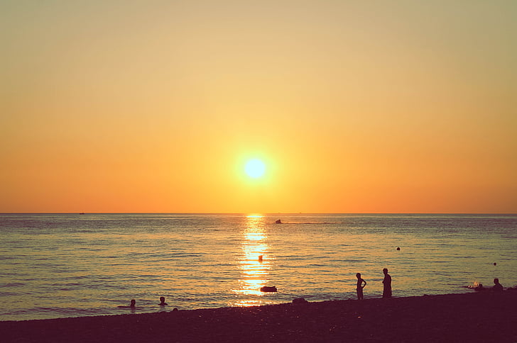 sea, sun, sky, sunset, evening on the sea, beach