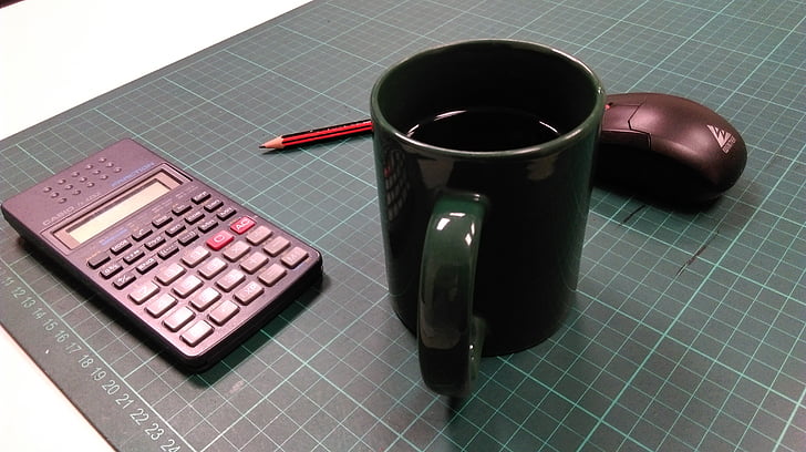 Bureau, ordinateur, café, souris