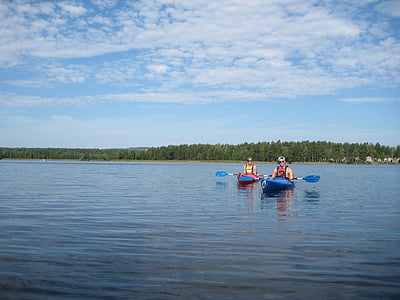 canoe, lake, paddle, water sports, forest, camping, trip