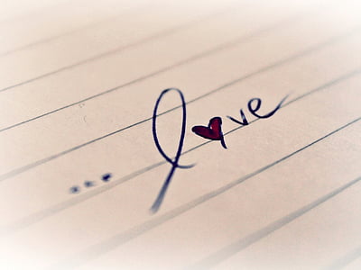Kærlighed, ordet, hjerte, tekst, Bill, rød, held og lykke