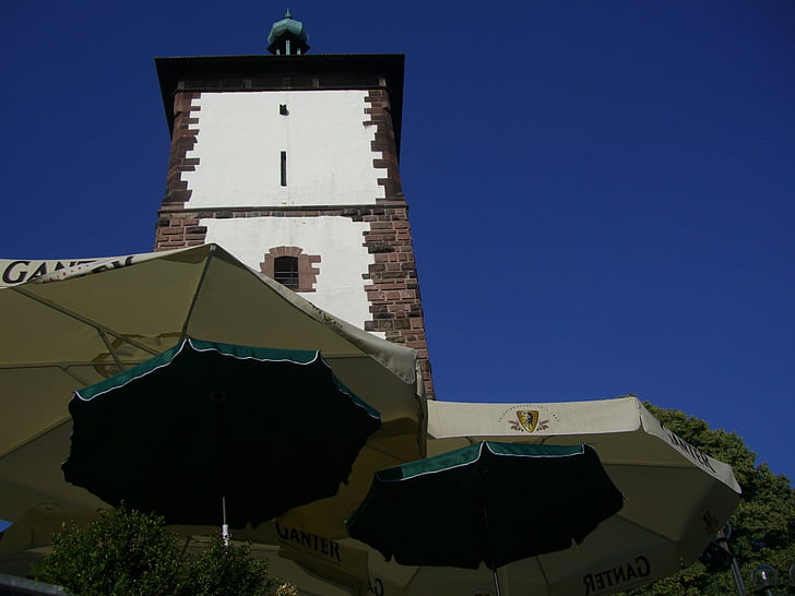 parasoll, Sky, blå, tornet, Swabian porttorn, Freiburg, Breisgau
