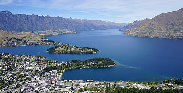 Danau wakatipu, Queenstown, BOBs puncak, Selandia Baru, Pulau Selatan, Gunung, air
