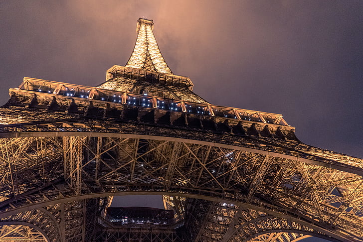 arhitektuur, City, Eiffeli torn, Landmark, valgus, väike nurk shot, Õues