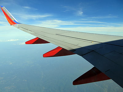 wing, airplane, flight, flying, sky, clouds, fly
