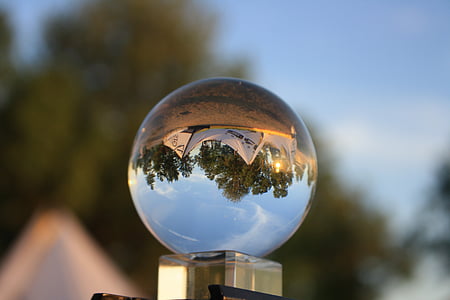 sfera di cristallo, riflessione, cristallo, sfera, palla, globo, rotondo