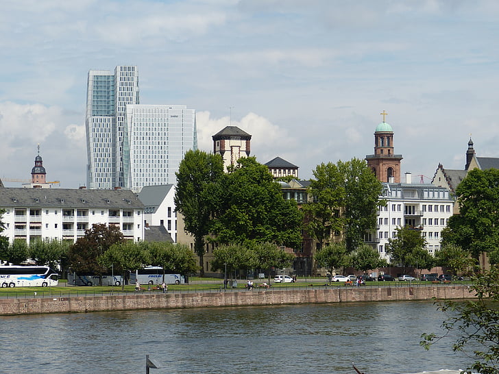 Frankfurt, Hessen, skyskraper, arkitektur, viktigste, bygge, byen