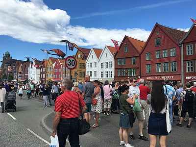 Bergen, trh, ryby, Norsko, lidé, Evropa, ulice