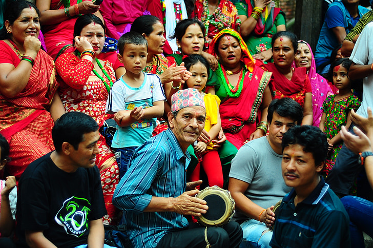 glede, Nepal, festivalen, folk, mengden