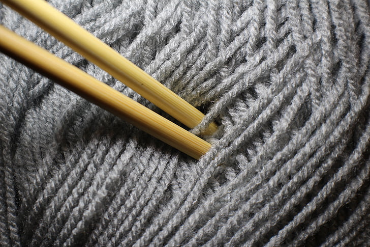 needle, knit, hand labor, hobby, wool, grey, knitting
