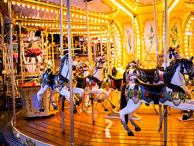 hest, karusellen, underholdning, gamle, Vintage, spill, rekreasjon
