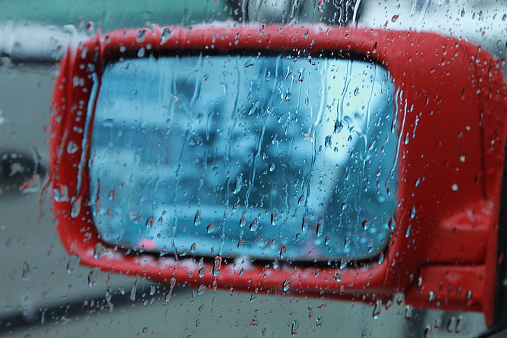 blurred, car, dripping, droplets, foggy, glass, rain