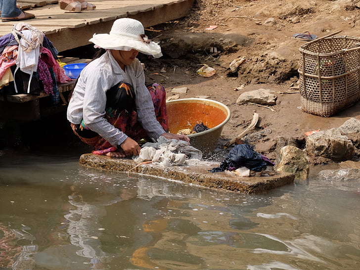 Myanmar, Sungai, air, menyoroti, bekerja, cuci pakaian, sumber daya alam