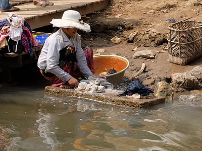 缅甸, 河, 水, 亮点, 工作, 洗衣服, 自然资源