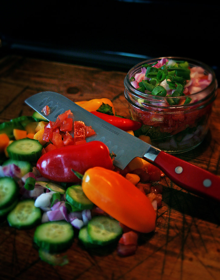 kniv, grønnsaker, vegetarianer, mat, sunn, vegetabilsk, frisk