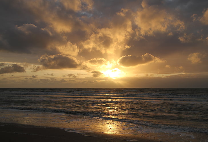 sol, núvols, nit, posta de sol, cel