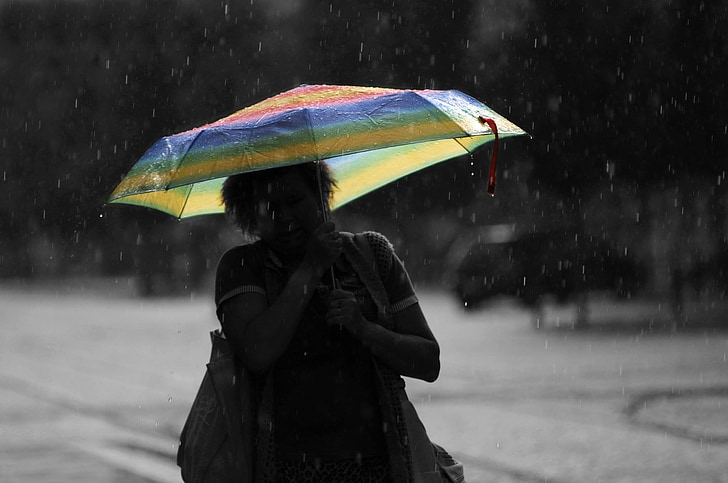 чадър, дъжд, цветове, жена