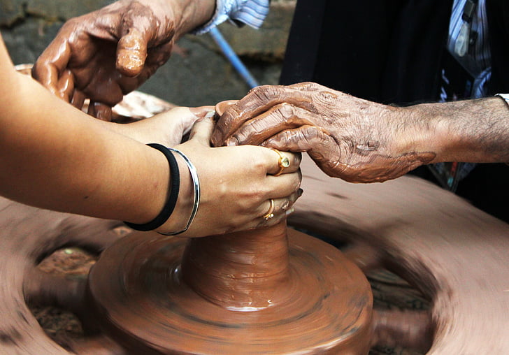 pottery, potter, learning, hands, close, close-up, view