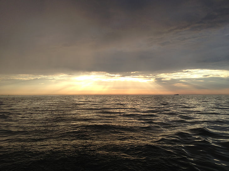 laut, langit, matahari terbenam